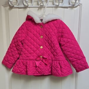 Toddler Girls' Quilted Hooded Peplum Puffer Jacket - Bright Pink